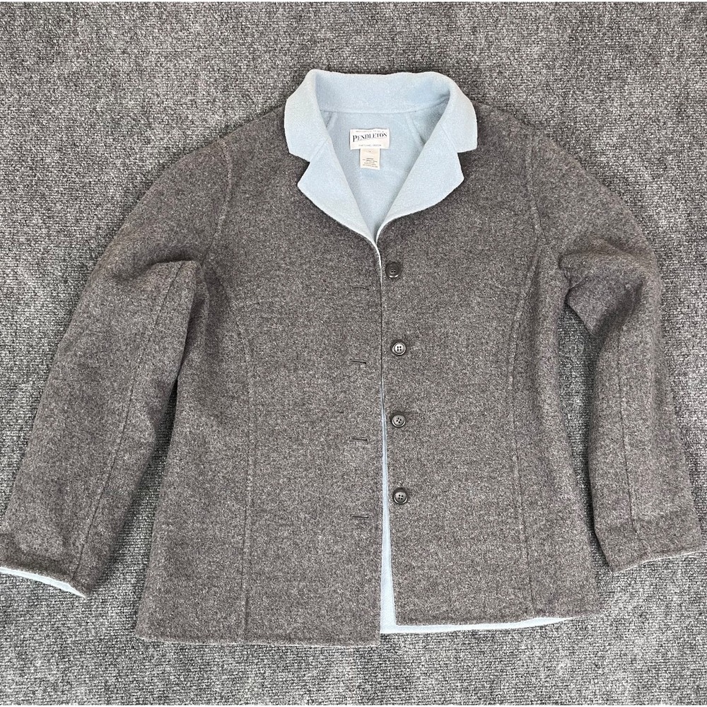 Pendleton Gray And Light Blue Reversible Merino Wool Long Sleeve Jacket Size M